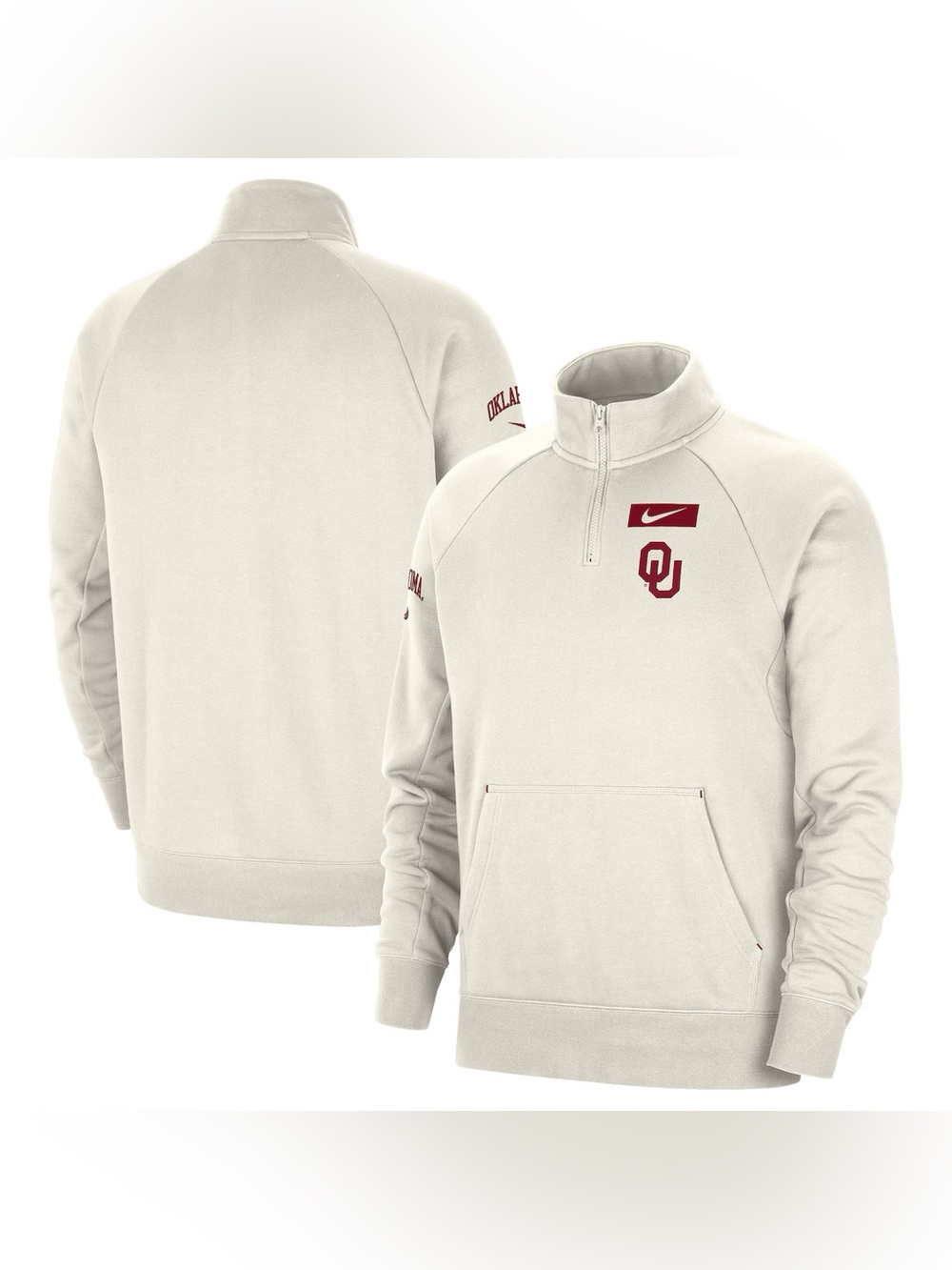 Men’s Oklahoma Sooners Nike Raglan Quarter-Zip Jacket | Cream | Size Medium